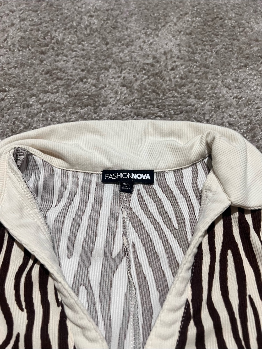 NWOT Fashion Nova Brown and Cream Zebra Stripe Romper - Picture 3 of 4